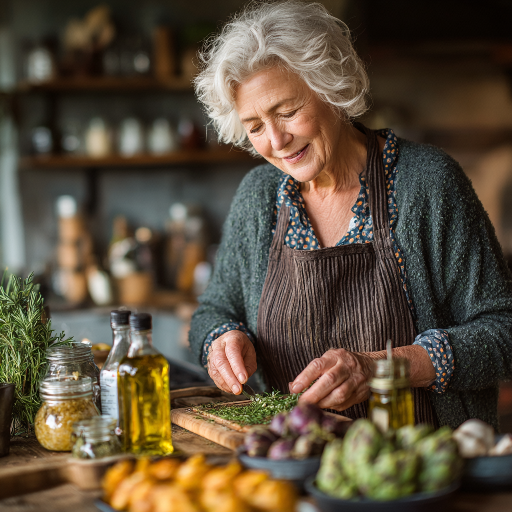Cuplu senior gătind împreună în bucătărie
